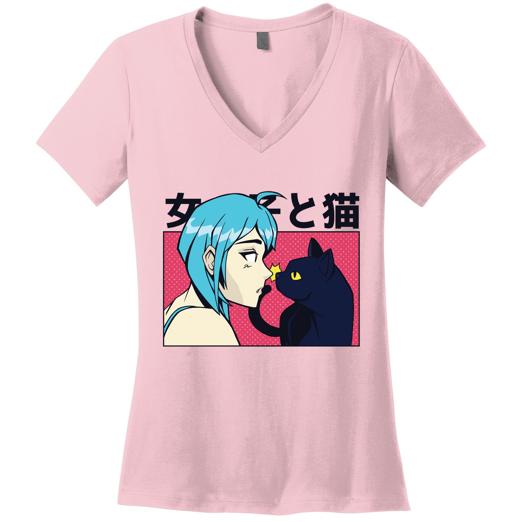 Anime Girl Cat Women's V-Neck T-Shirt
