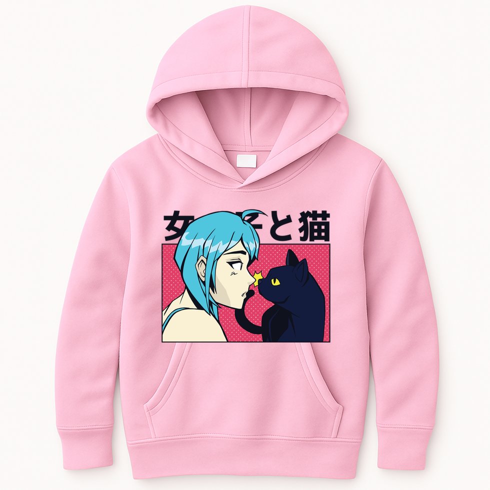 Anime Girl Cat Kids Hoodie