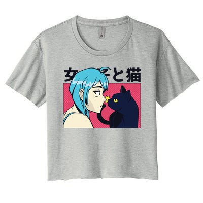 Anime Girl Cat Women's Crop Top Tee