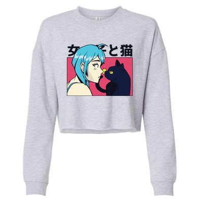 Anime Girl Cat Cropped Pullover Crew