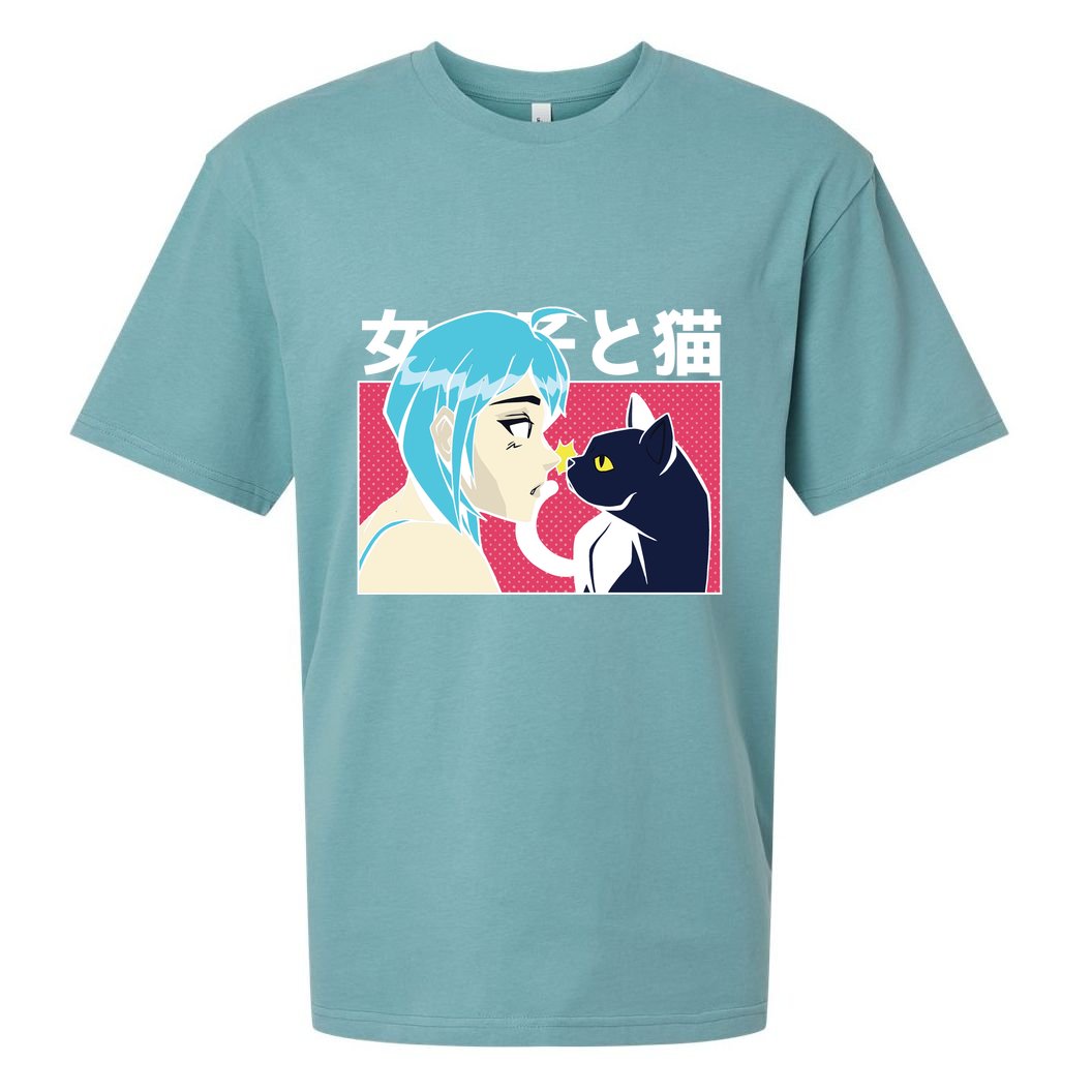 Anime Girl Cat Sueded Cloud Jersey T-Shirt