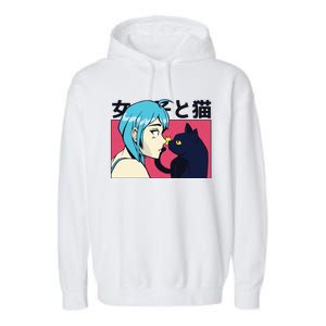 Anime Girl Cat Garment-Dyed Fleece Hoodie