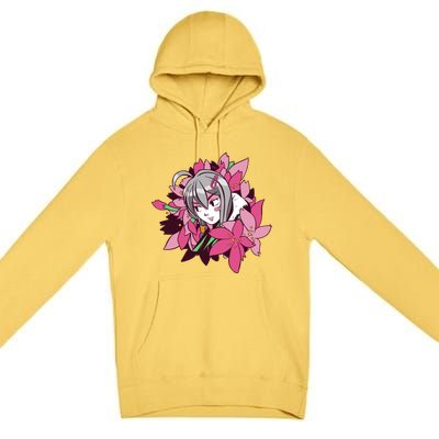 Anime Girl Flowers Premium Pullover Hoodie