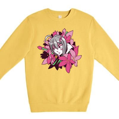 Anime Girl Flowers Premium Crewneck Sweatshirt