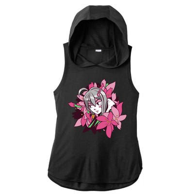 Anime Girl Flowers Ladies PosiCharge Tri-Blend Wicking Draft Hoodie Tank