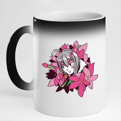 Anime Girl Flowers 11oz Black Color Changing Mug