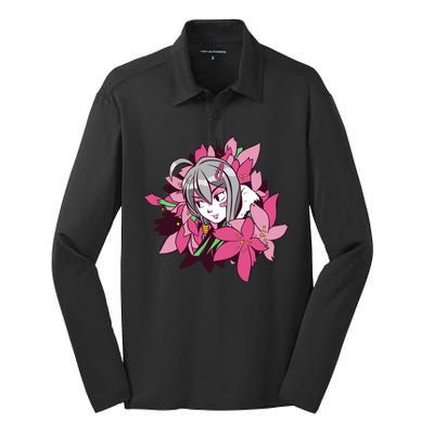 Anime Girl Flowers Silk Touch Performance Long Sleeve Polo