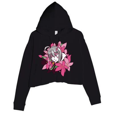 Anime Girl Flowers Crop Fleece Hoodie