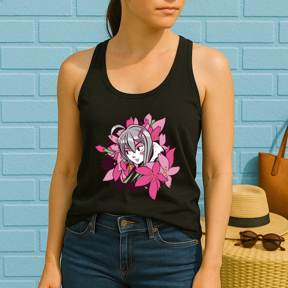 Anime Girl Flowers Womens Tank Top