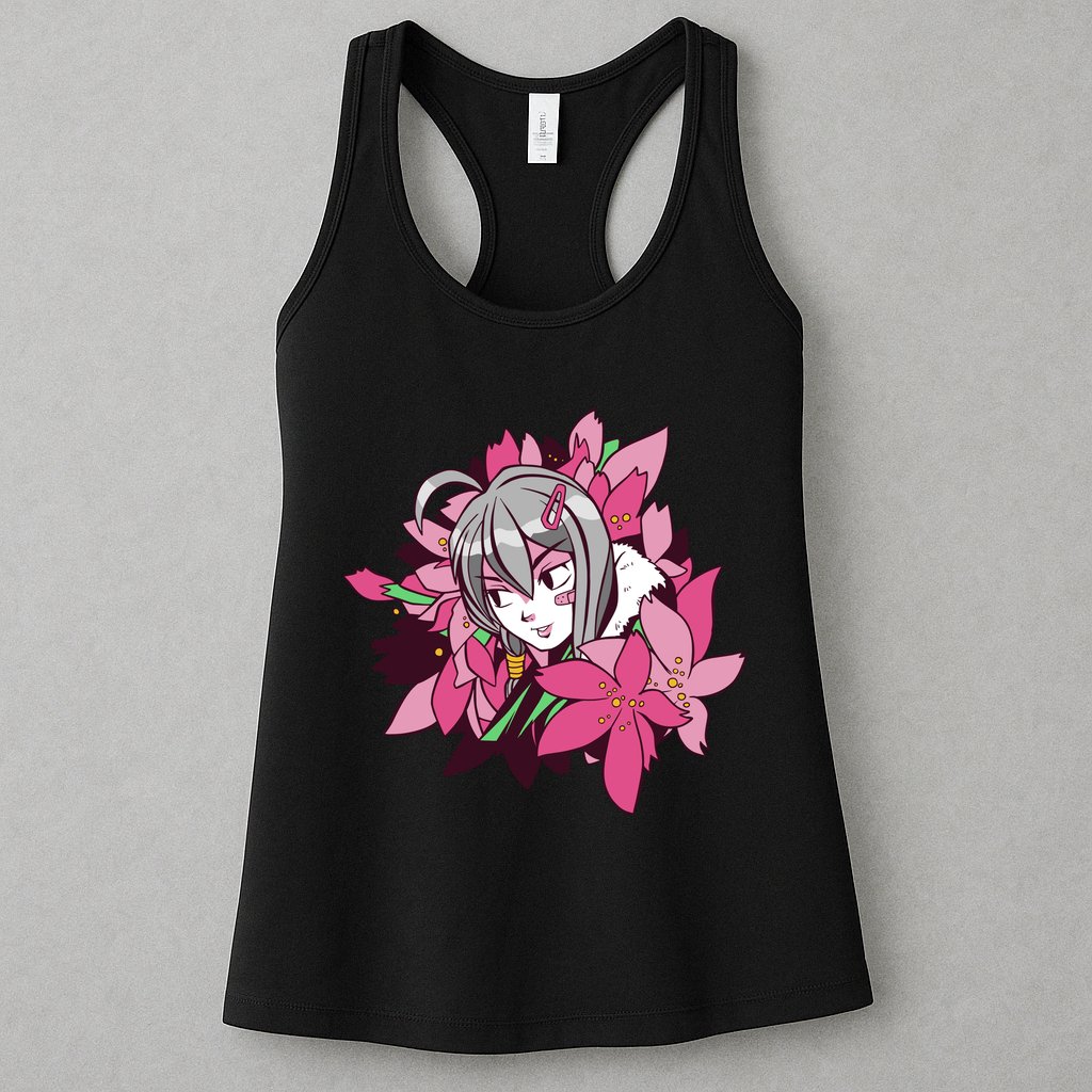 Anime Girl Flowers Womens Tank Top