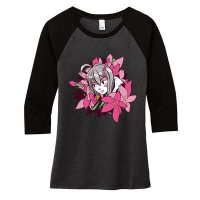 Anime Girl Flowers Women's Tri-Blend 3/4-Sleeve Raglan Shirt
