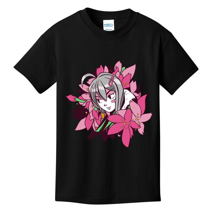 Anime Girl Flowers Kids T-Shirt