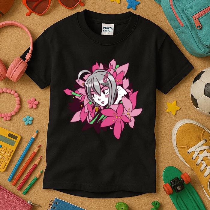 Anime Girl Flowers Kids T-Shirt