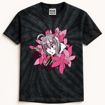 Anime Girl Flowers Kids Tie-Dye T-Shirt