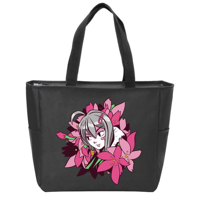 Anime Girl Flowers Zip Tote Bag