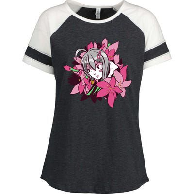 Anime Girl Flowers Enza Ladies Jersey Colorblock Tee