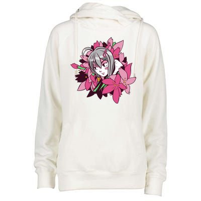 Anime Girl Flowers Womens Funnel Neck Pullover Hood