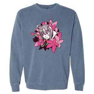 Anime Girl Flowers Garment-Dyed Sweatshirt