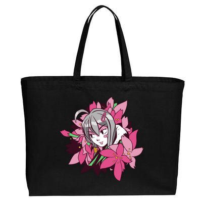 Anime Girl Flowers Cotton Canvas Jumbo Tote