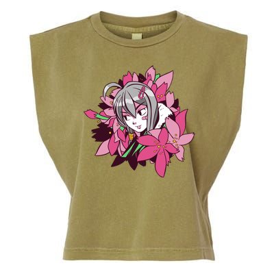 Anime Girl Flowers Garment-Dyed Women's Muscle Tee