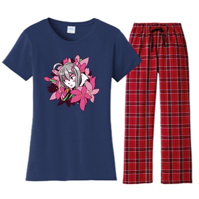 Anime Girl Flowers Women's Flannel Pajama Set