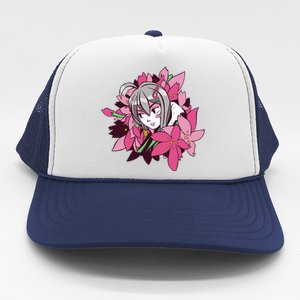 Anime Girl Flowers Trucker Hat