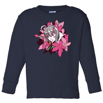 Anime Girl Flowers Toddler Long Sleeve Shirt