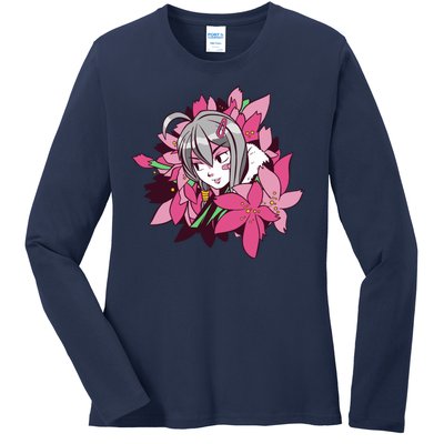 Anime Girl Flowers Ladies Long Sleeve Shirt