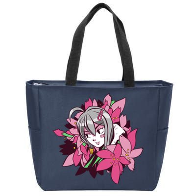 Anime Girl Flowers Zip Tote Bag