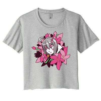 Anime Girl Flowers Women's Crop Top Tee