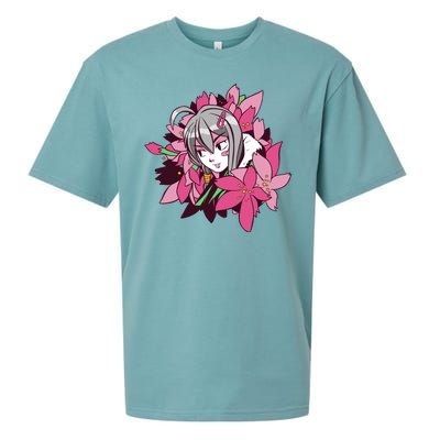 Anime Girl Flowers Sueded Cloud Jersey T-Shirt