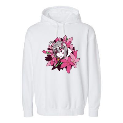 Anime Girl Flowers Garment-Dyed Fleece Hoodie