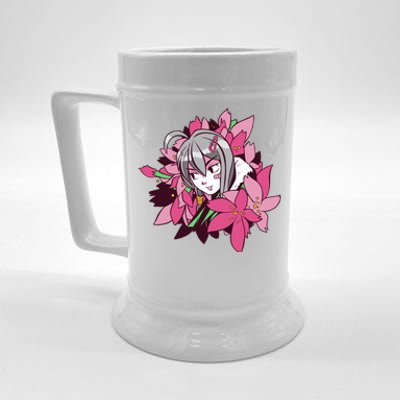 Anime Girl Flowers Beer Stein