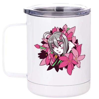 Anime Girl Flowers 12 oz Stainless Steel Tumbler Cup