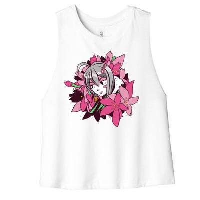 Anime Girl Flowers Women's Racerback Cropped Tank