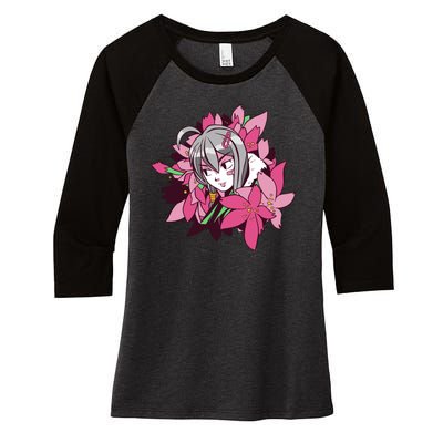 Anime Girl Flowers Women's Tri-Blend 3/4-Sleeve Raglan Shirt