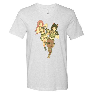 Anime Girl Soldiers V-Neck T-Shirt