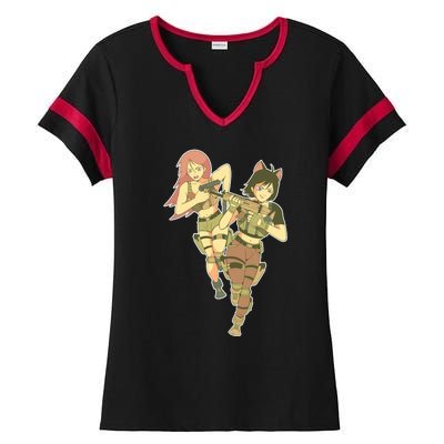 Anime Girl Soldiers Ladies Halftime Notch Neck Tee