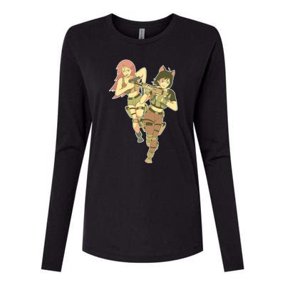 Anime Girl Soldiers Womens Cotton Relaxed Long Sleeve T-Shirt