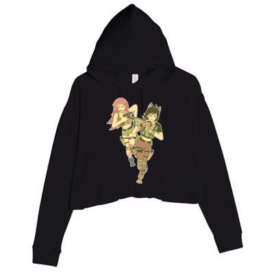 Anime Girl Soldiers Crop Fleece Hoodie