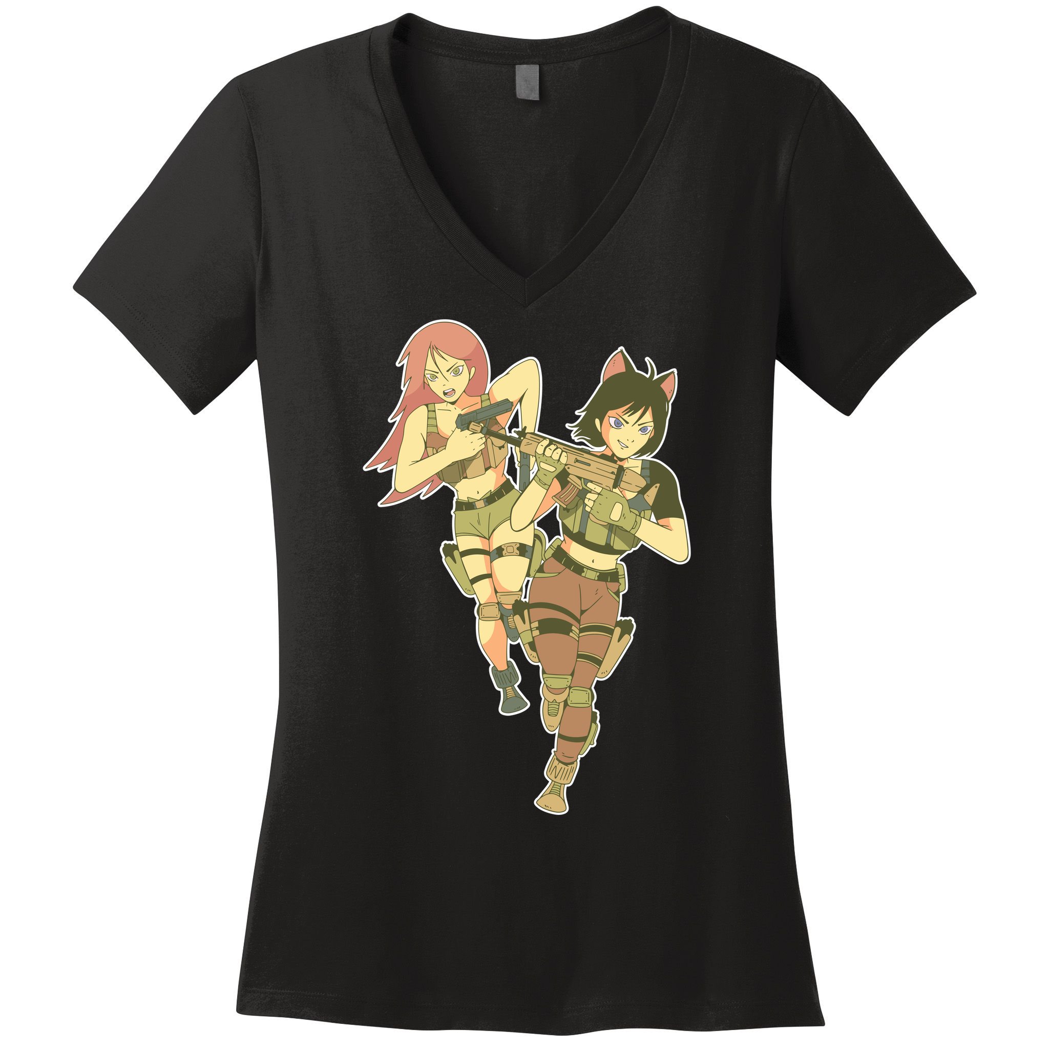 Anime Girl Soldiers Women's V-Neck T-Shirt