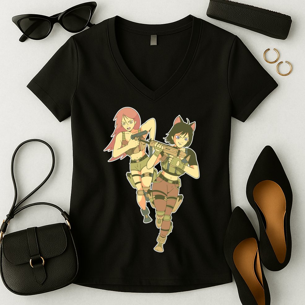 Anime Girl Soldiers Women's V-Neck T-Shirt