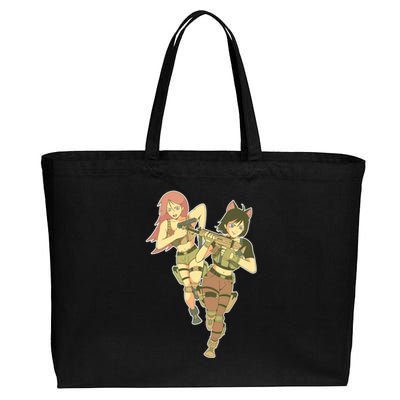 Anime Girl Soldiers Cotton Canvas Jumbo Tote