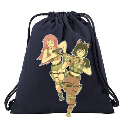 Anime Girl Soldiers Drawstring Bag