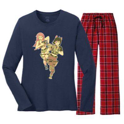 Anime Girl Soldiers Women's Long Sleeve Flannel Pajama Set 