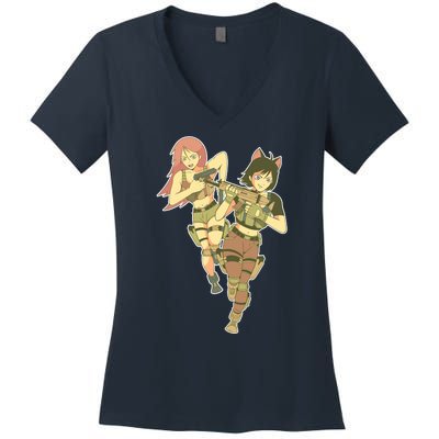 Anime Girl Soldiers Women's V-Neck T-Shirt