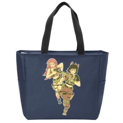 Anime Girl Soldiers Zip Tote Bag