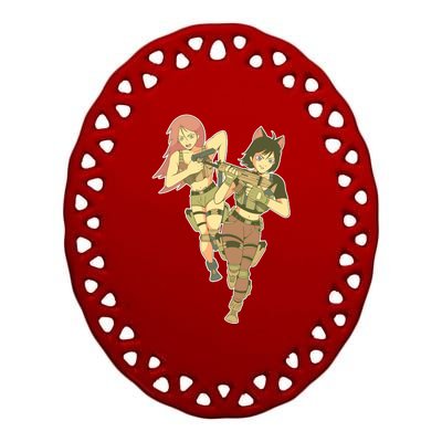 Anime Girl Soldiers Ceramic Oval Ornament