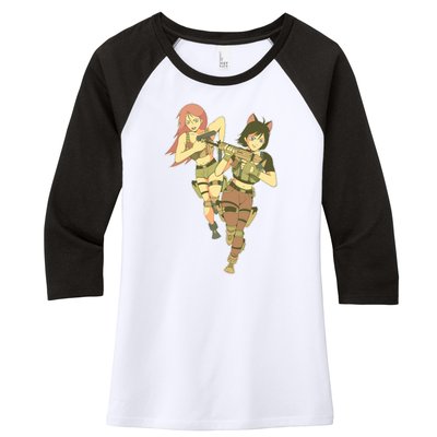 Anime Girl Soldiers Women's Tri-Blend 3/4-Sleeve Raglan Shirt