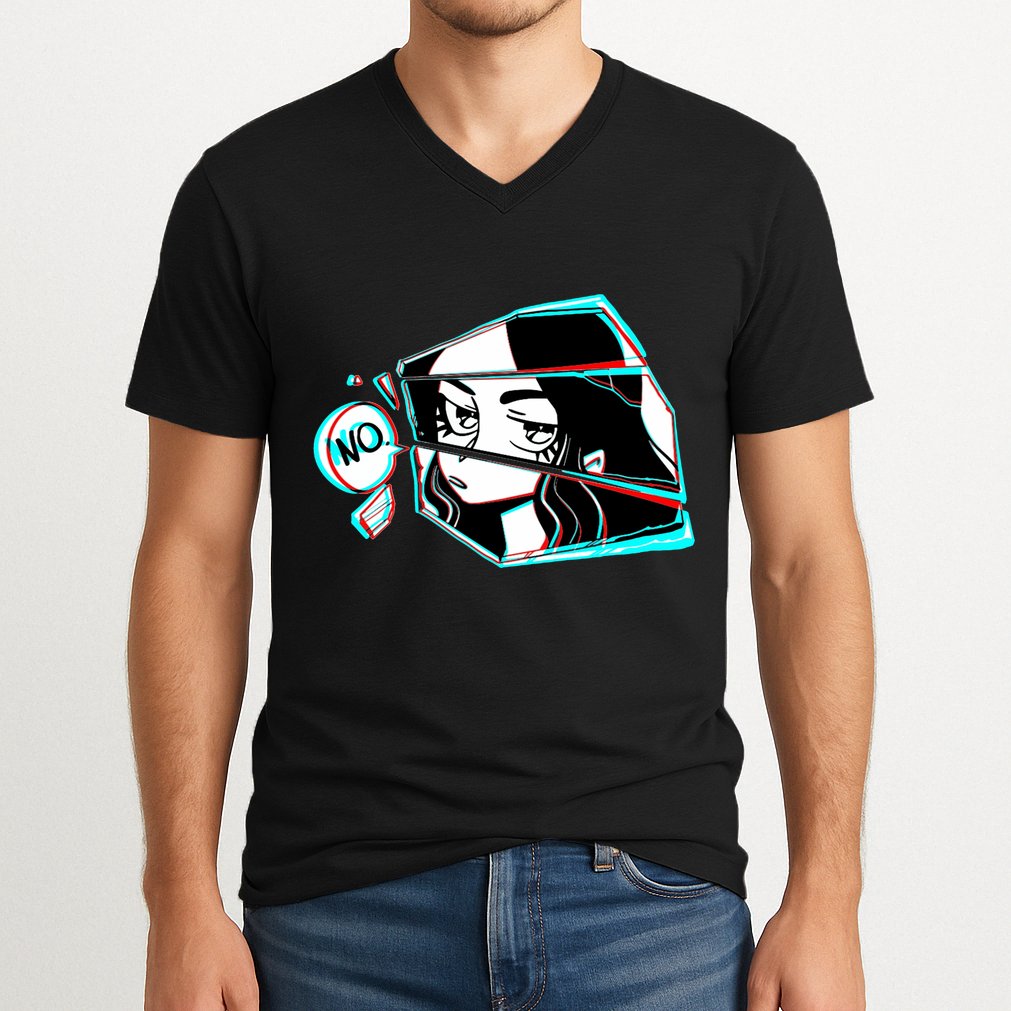 Anime No Eyes Broken Glass V-Neck T-Shirt